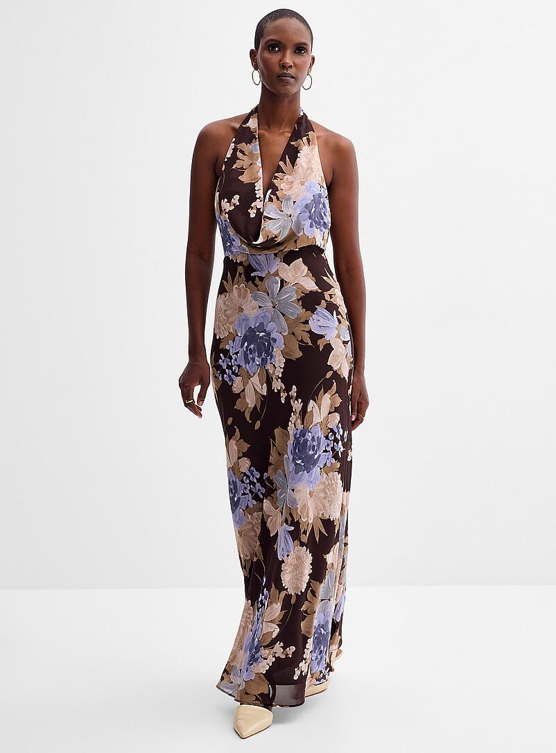 Marina cowl-neck floral halter dress product image (primary)