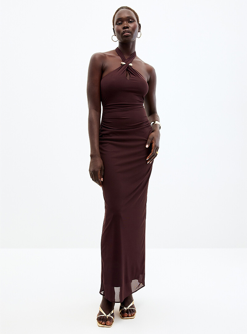 Jayni golden pin long halter dress product image (primary)