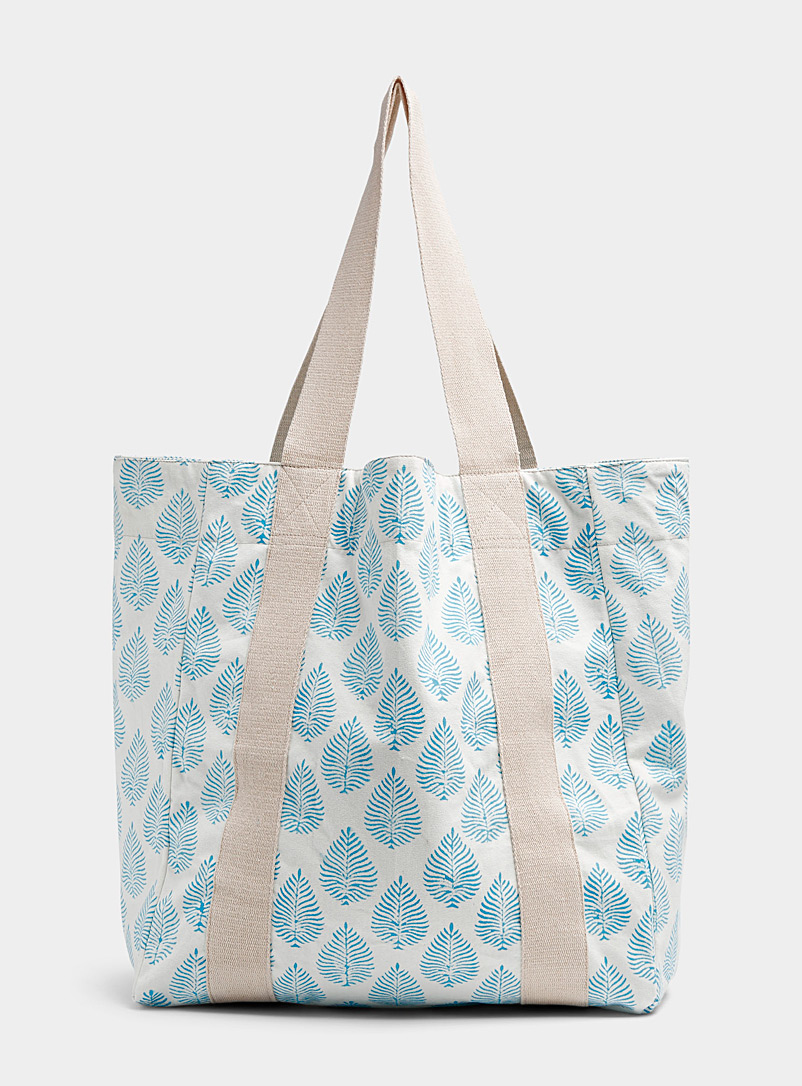 Simons Patterned Blue Large long printed tote for women