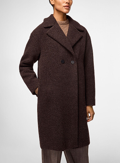 Harris Wharf London Chocolate/Espresso Boucl&eacute; double-breasted overcoat for women