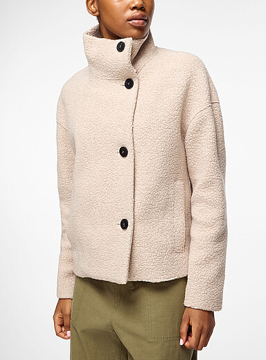 Harris Wharf London Ivory/Cream Beige Stand-collar cropped boucl&eacute; coat for women
