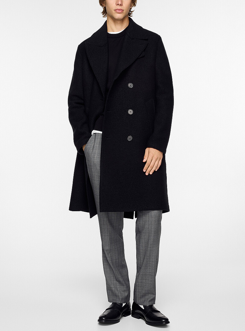 Double-breasted boiled wool overcoat product image (primary)