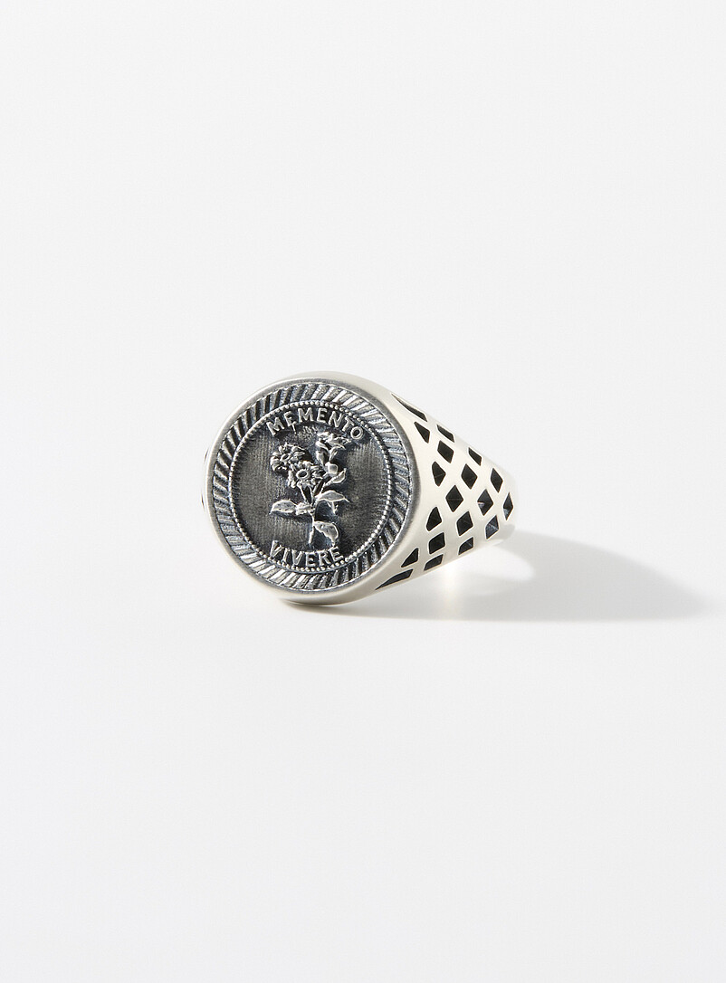Engraved flower signet ring | Serge DeNimes | Men's Rings | Simons