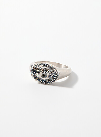 Serge DeNimes Silver Engraved symbols signet ring for men