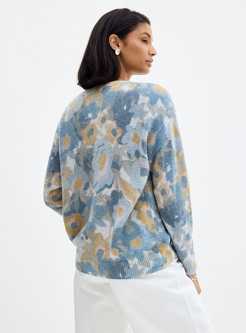 Contemporaine: Le chandail filamenteux jardin de fleurs color&eacute;es Bleu &agrave; motifs pour femme