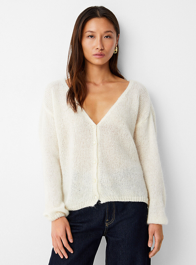 Cardigan Vintage Années 80 SK Company - Bleu, Boutons Nacrés, épaulettes, Taille Petite