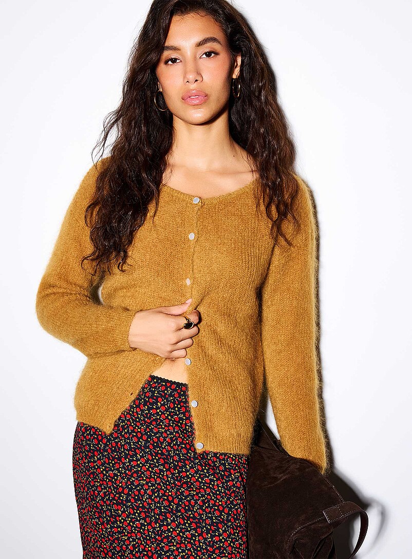 Touch of alpaca boat-neck fuzzy cardigan product image (primary)