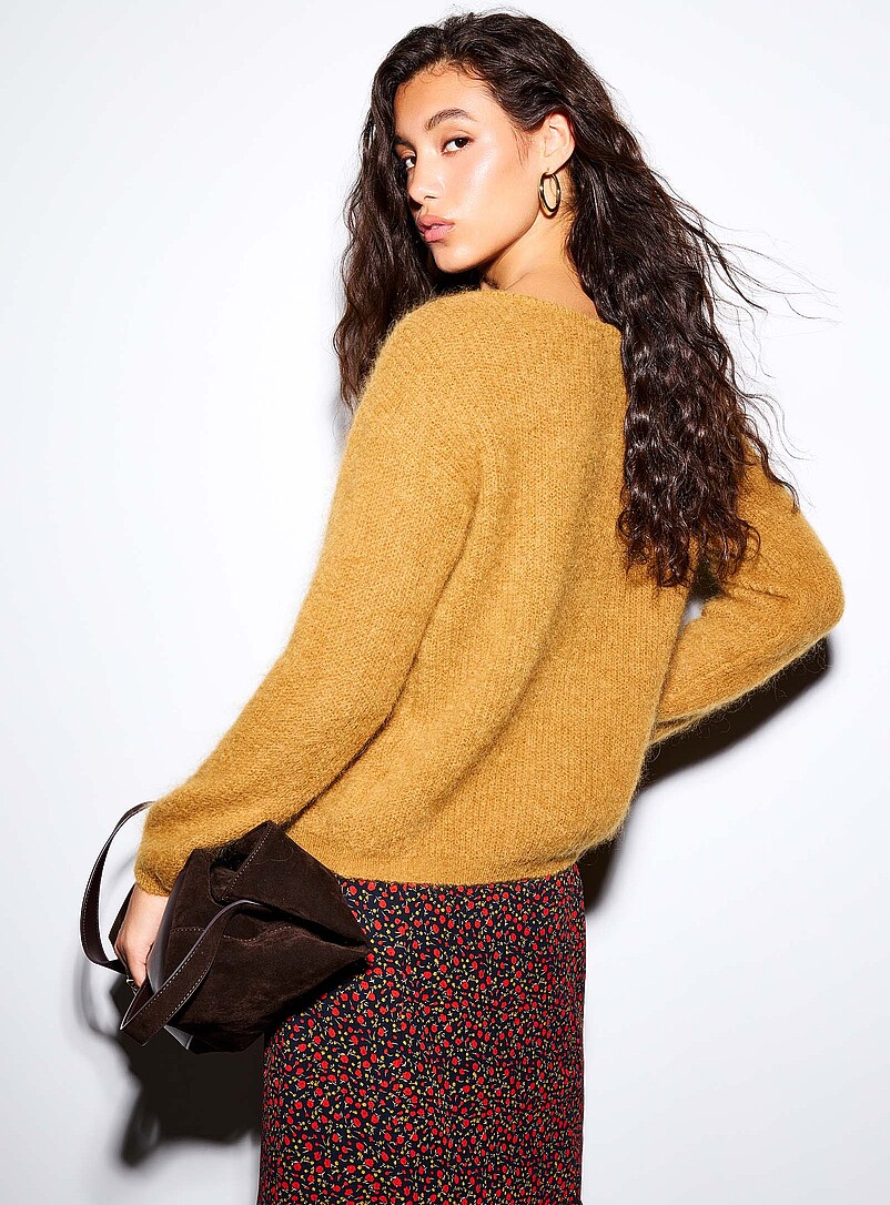 Touch of alpaca boat-neck fuzzy cardigan product image 3