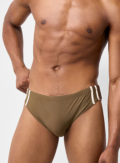 Trimmed stripe swim brief