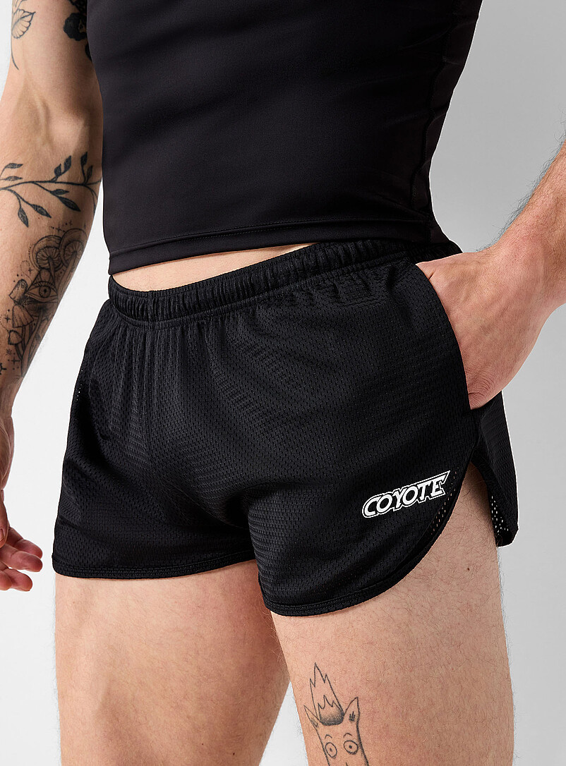 Coyote Jocks: Le short court jersey filet r&eacute;tro Noir pour homme
