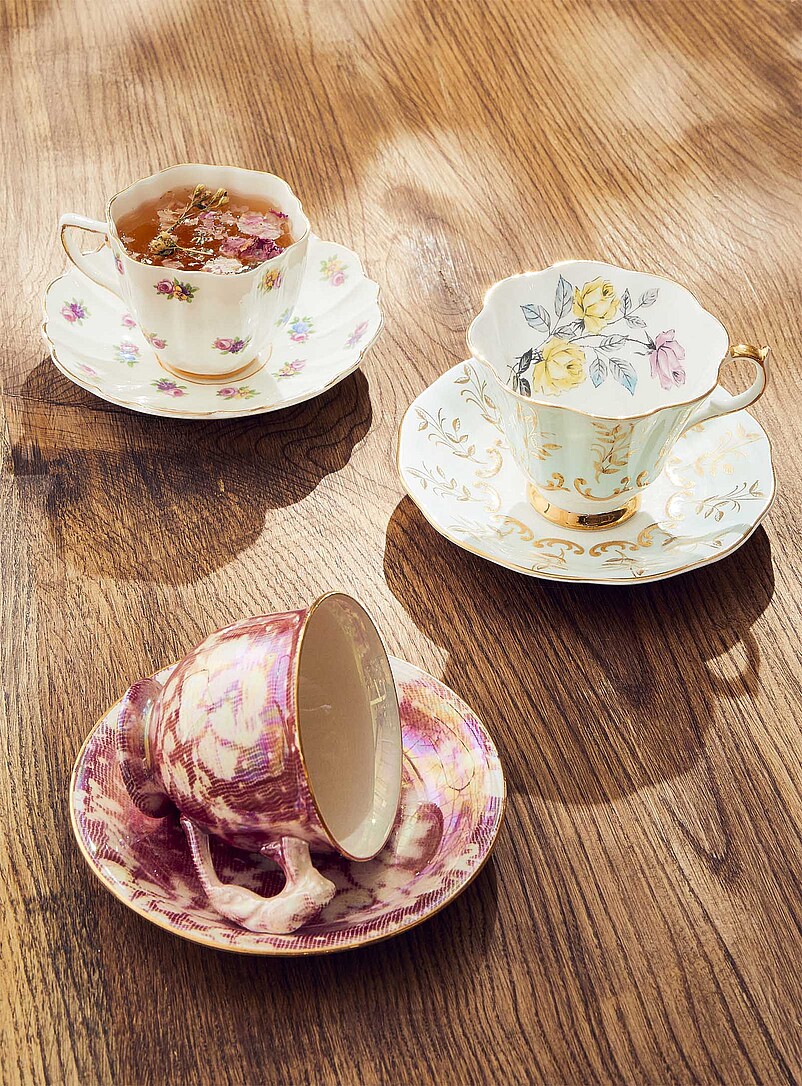 Tasse à Thé Et Soucoupe En Céramique - Motif Fleurs Iris Violet - 250 Ml - Lavable Au Lave-vaisselle - Cadeau élégant - 13