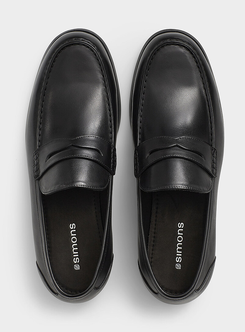 Simons Black Minimalist leather penny loafers Men for men