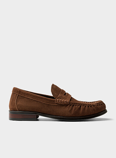 Simons Brown Suede gathered-toe penny loafers Men for men