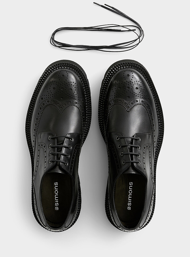 Simons: La chaussure brogue en cuir semelle massive crant&eacute;e Homme Brun pour homme