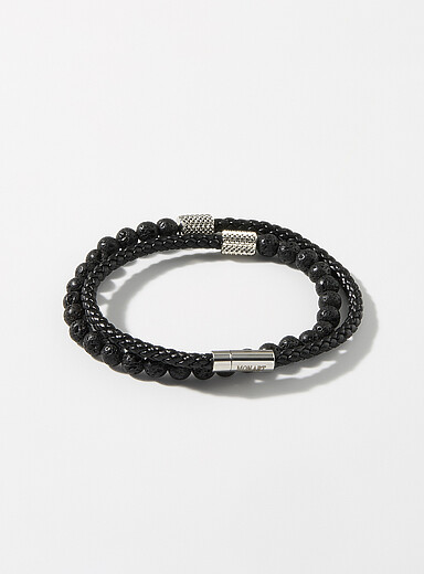 Le bracelet double tour pierres et cuir tress&eacute;