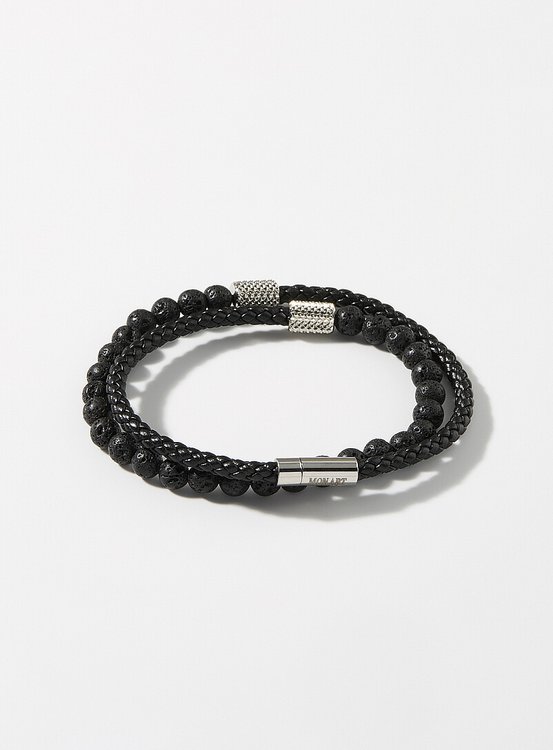 Stone And Braided Leather Double-Wrap Bracelet