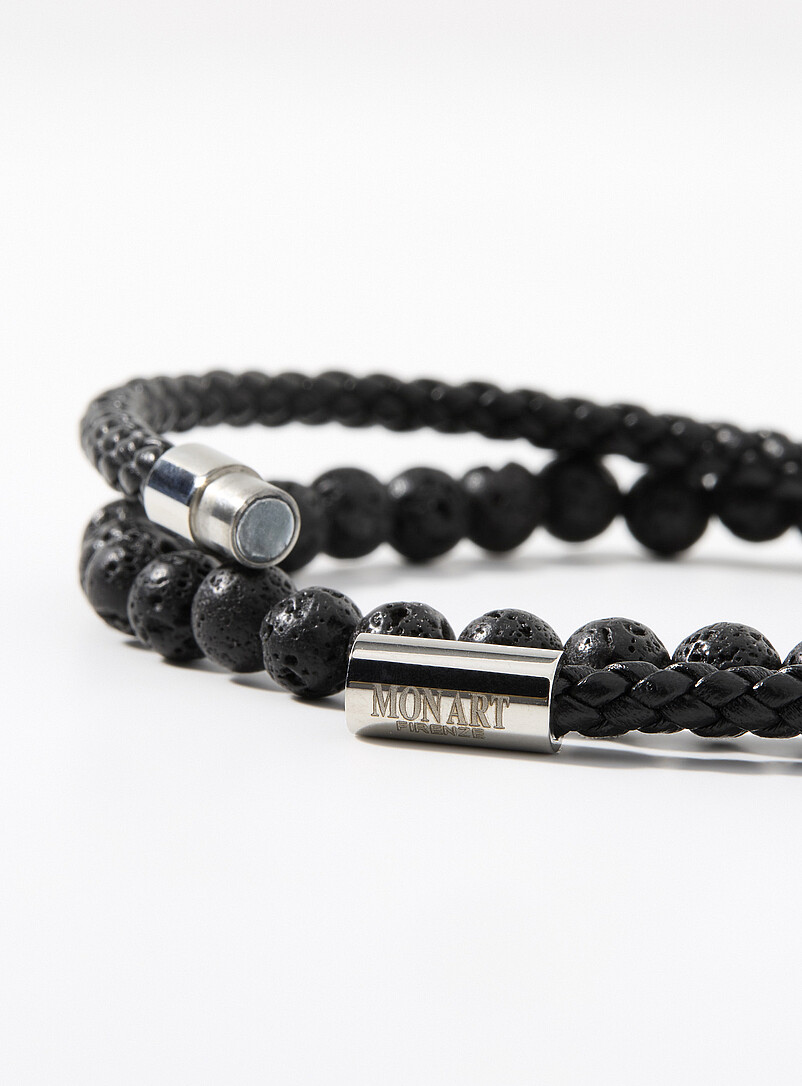 Stone and braided leather double-wrap bracelet product image 2