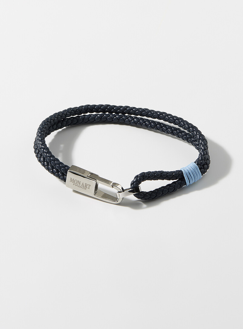 Navy Leather Two-Row Bracelet