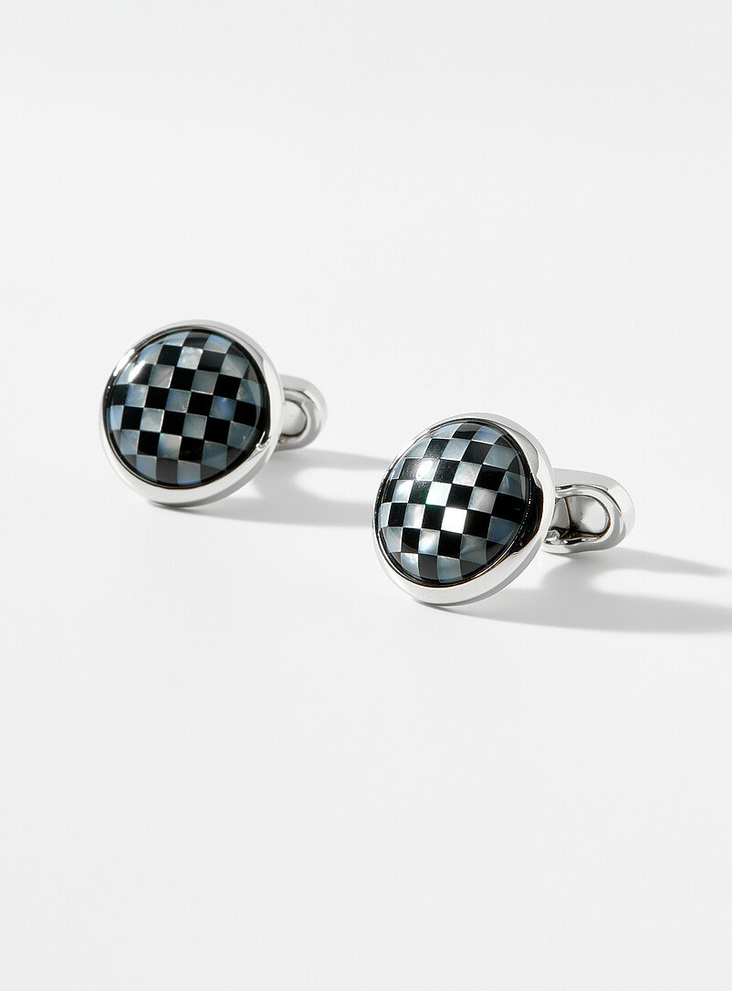 Mother-of-pearl check cufflinks product image (primary)