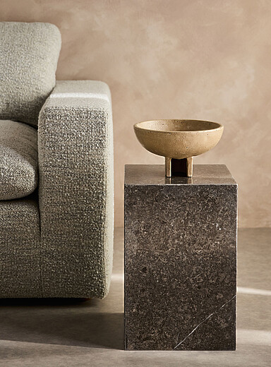 CRUSO&Euml;: La table d'appoint marbre Cubicule Milan Ivoire - Beige cr&egrave;me
