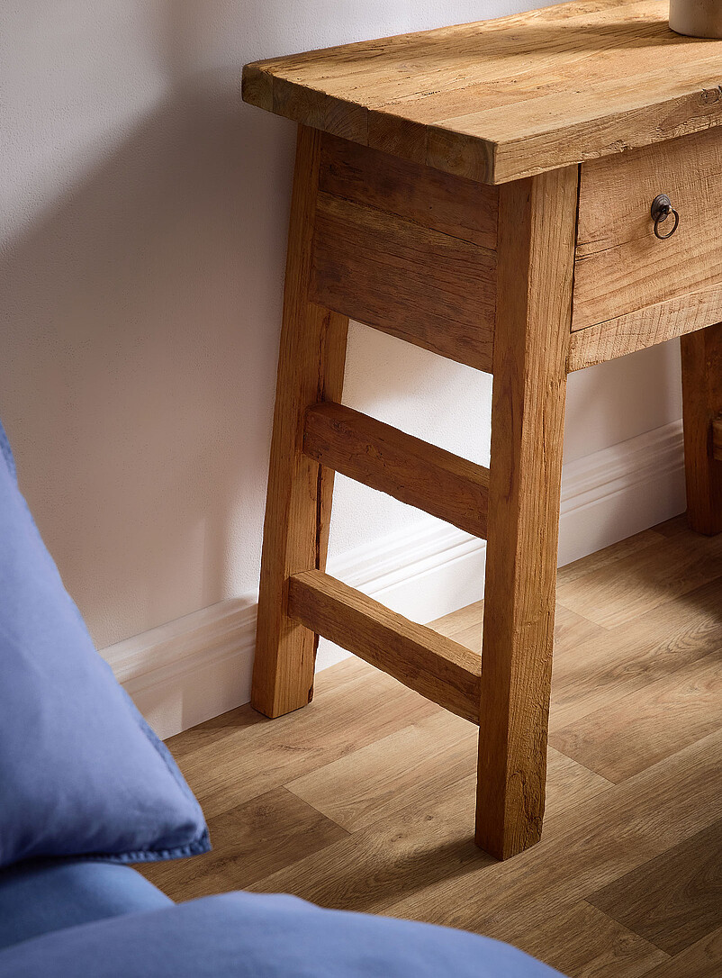 2-drawer recycled teak A-line console table product image 3