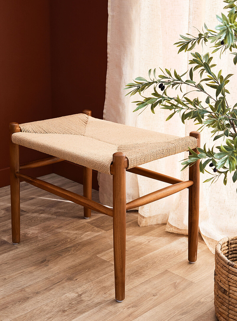 Ubud woven seat teak wood bench product image (primary)