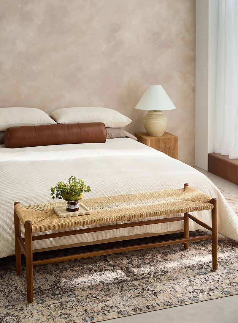 Ubud woven seat teak wood long bench product image (primary)