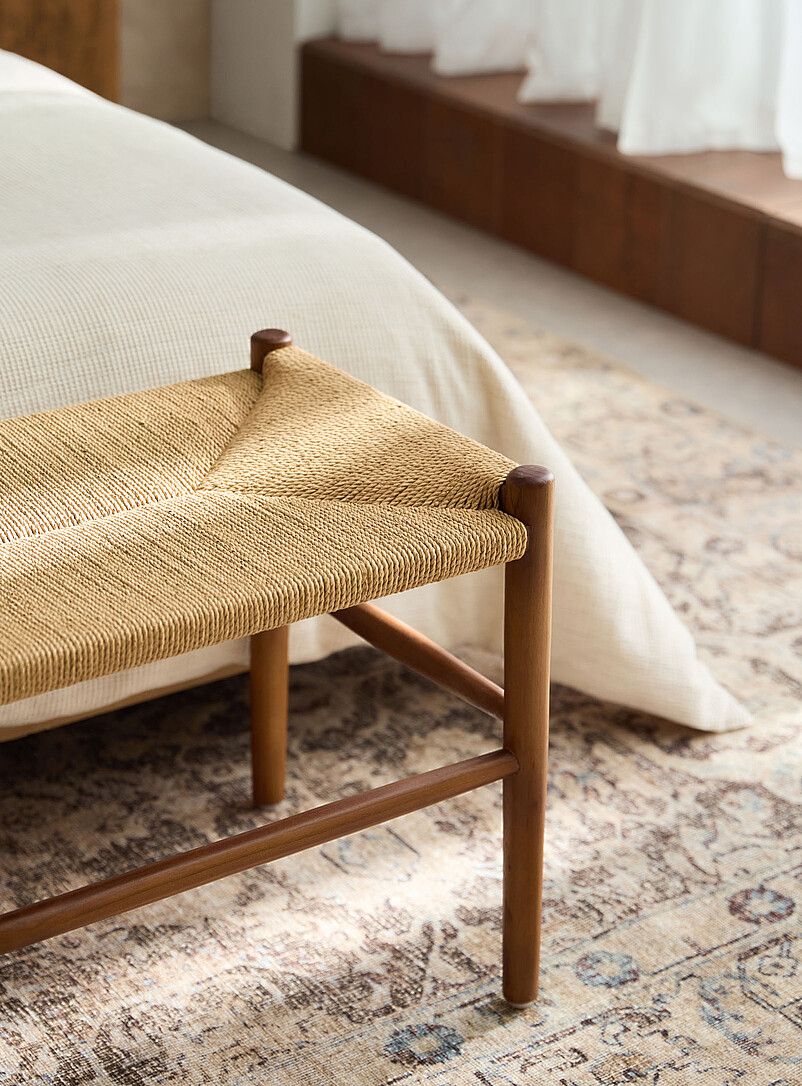 Ubud woven seat teak wood long bench product image 2