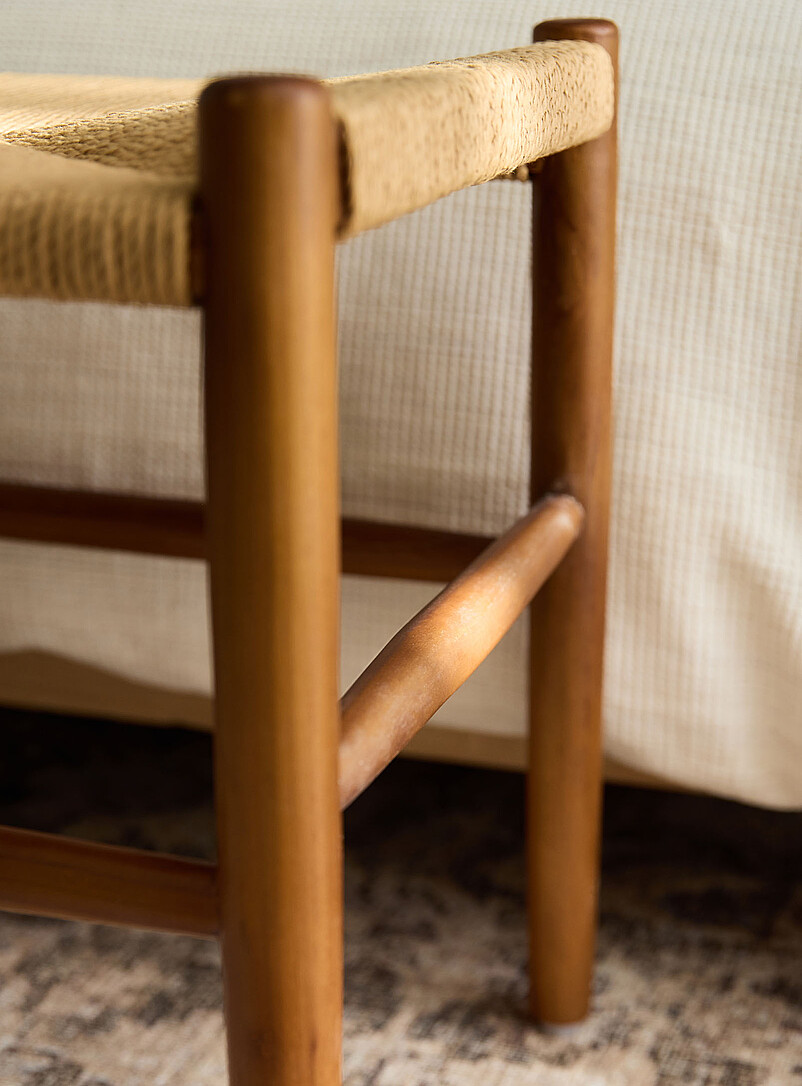 Ubud woven seat teak wood long bench product image 3
