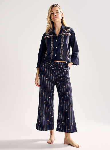 Desmond & Dempsey Indigo/Dark Blue Moonflower poplin pyjama set for error