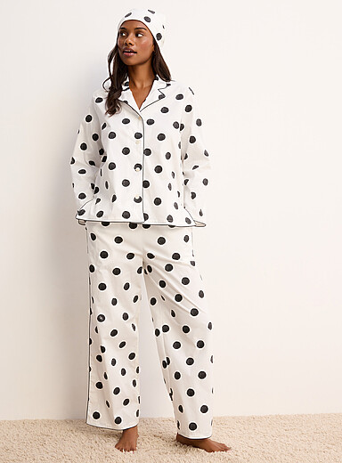 Desmond & Dempsey Black and White Black dot poplin pyjama set for error