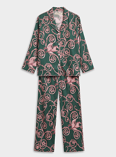 Desmond & Dempsey: L'ensemble pyjama l&eacute;ger Tales & Moon Vert &agrave; motifs pour 
