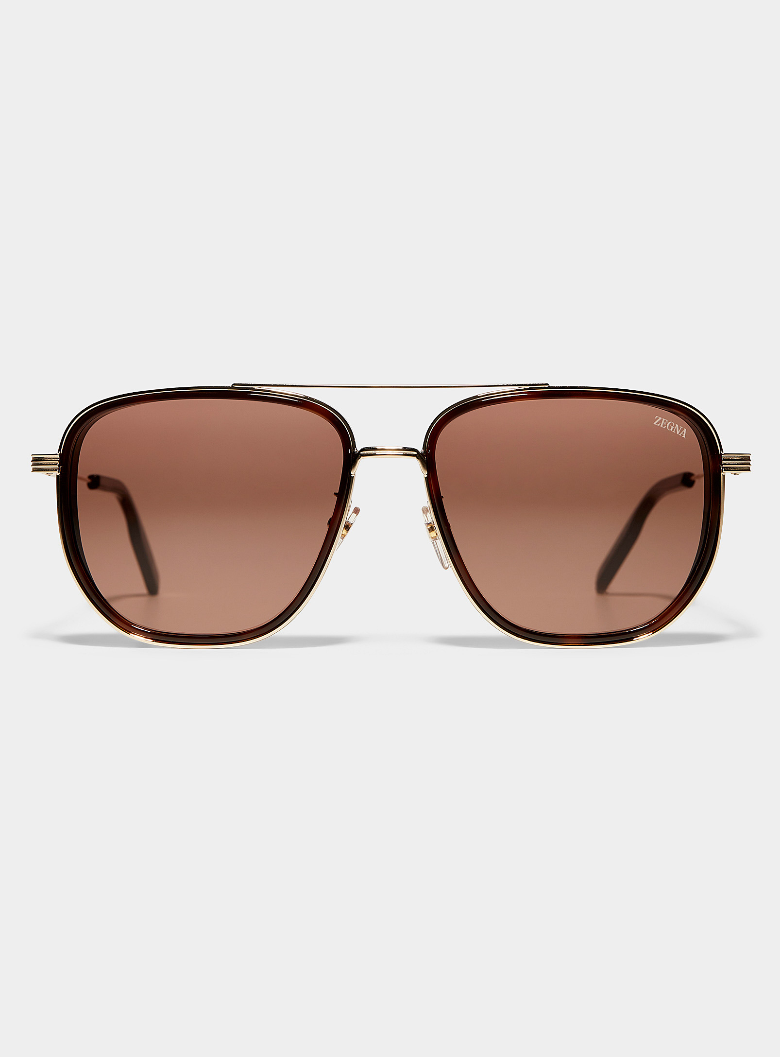 Zegna Amber Dual-material Frame Aviator Sunglasses In Brown