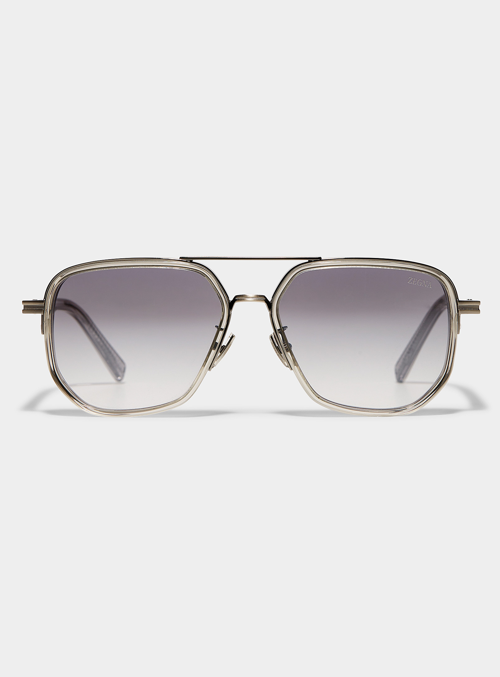 Zegna Grey Dual-material Frame Square Aviator Sunglasses In Gray