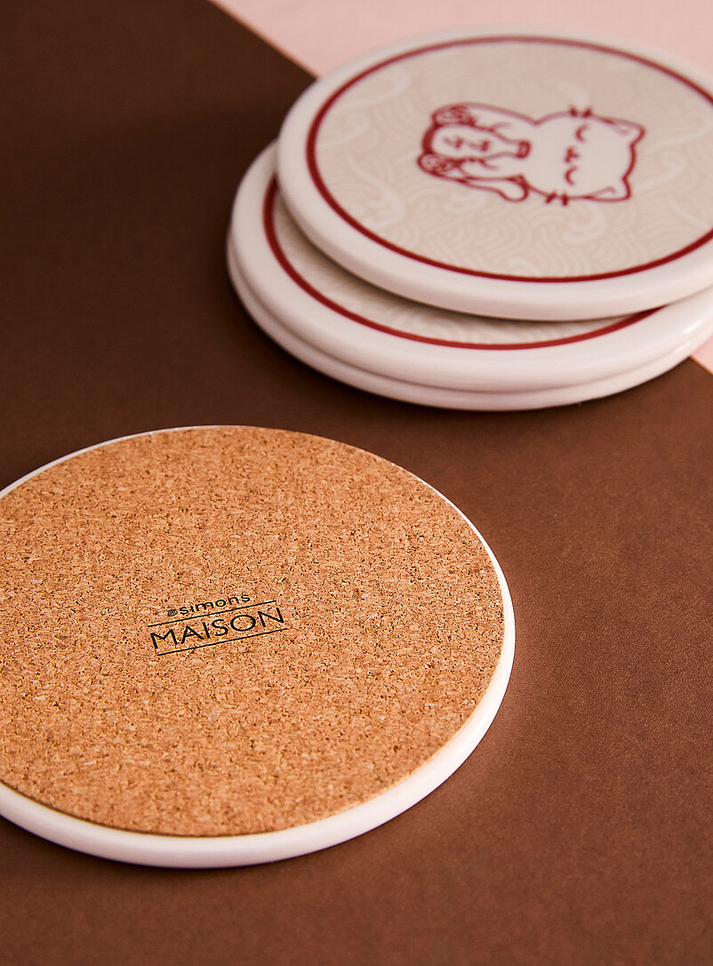Simons Maison: Les sous-verres chat kawaii Ensemble de 4 Assorti