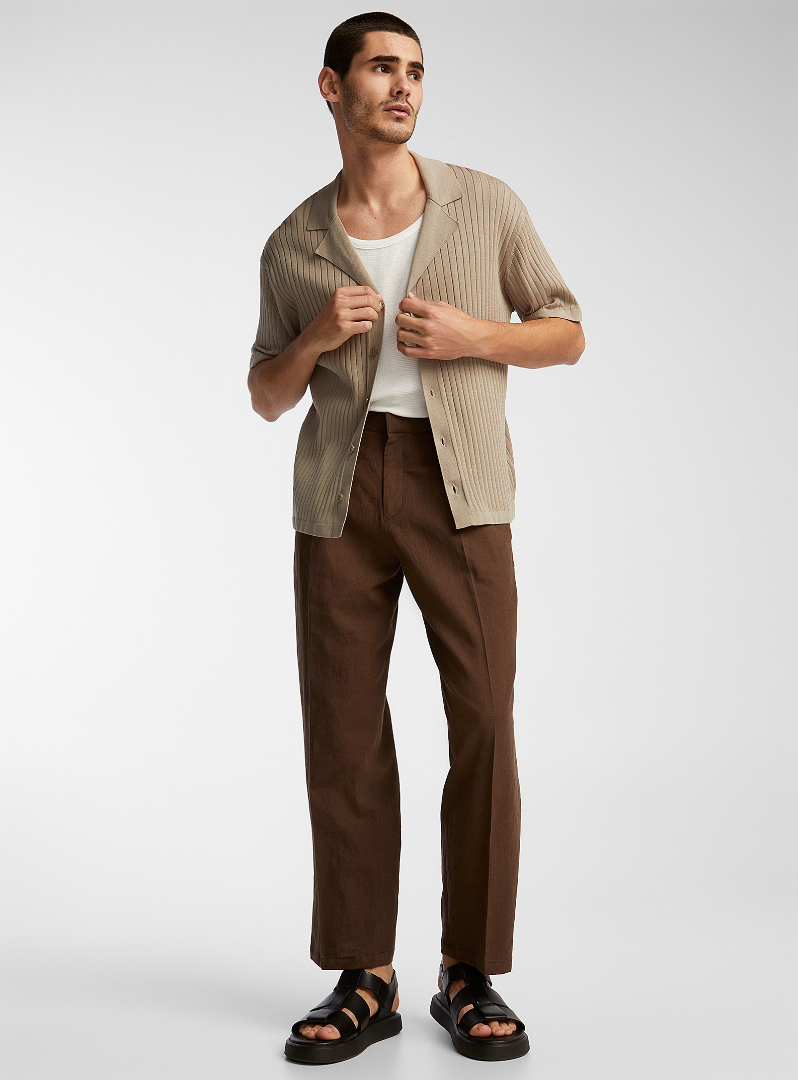 Le 31 Raw-like Linen Pant In Brown