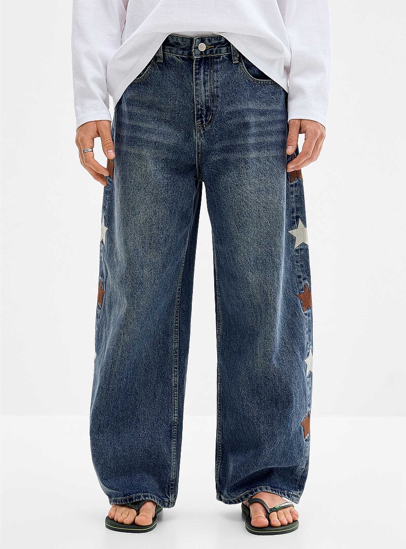 Embroidered star baggy jean Barrel fit Imported from Seoul product image 2