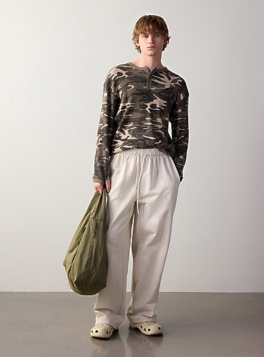 Djab: Le pantalon sweat &agrave; jambe large Coupe relaxe <b>Importation de S&eacute;oul</b> Blanc cass&eacute; pour homme