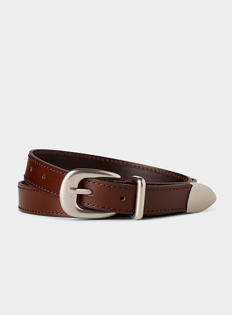 Le 31 Brown Thin Western leather belt for men