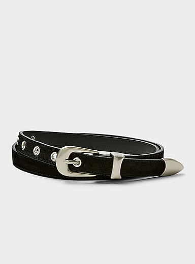 Metallic eyelet suede skinny belt <b>Imported from Seoul</b>