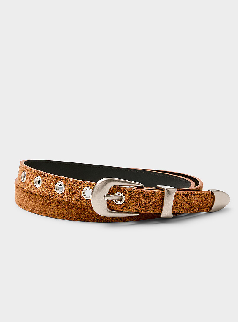 Metallic Eyelet Suede Skinny Belt Imported From Seoul