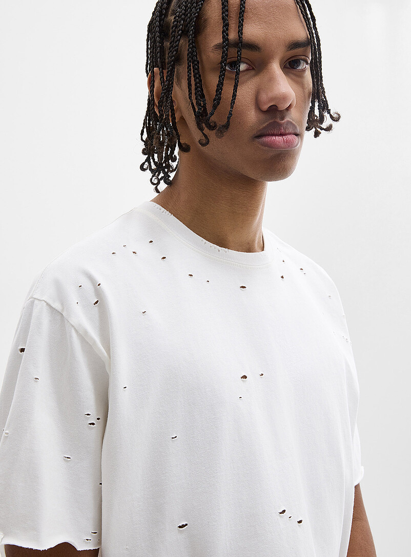 Djab: Le t-shirt court d&eacute;chir&eacute; <b>Importation de S&eacute;oul</b> Blanc pour homme