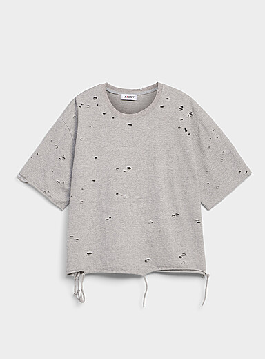 Djab Grey Distressed cropped T-shirt <b>Imported from Seoul</b> for men