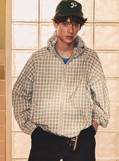 Le 31: Le blouson coupe-vent &agrave; carreaux <b>Importation de S&eacute;oul</b> Jaune p&acirc;le pour homme