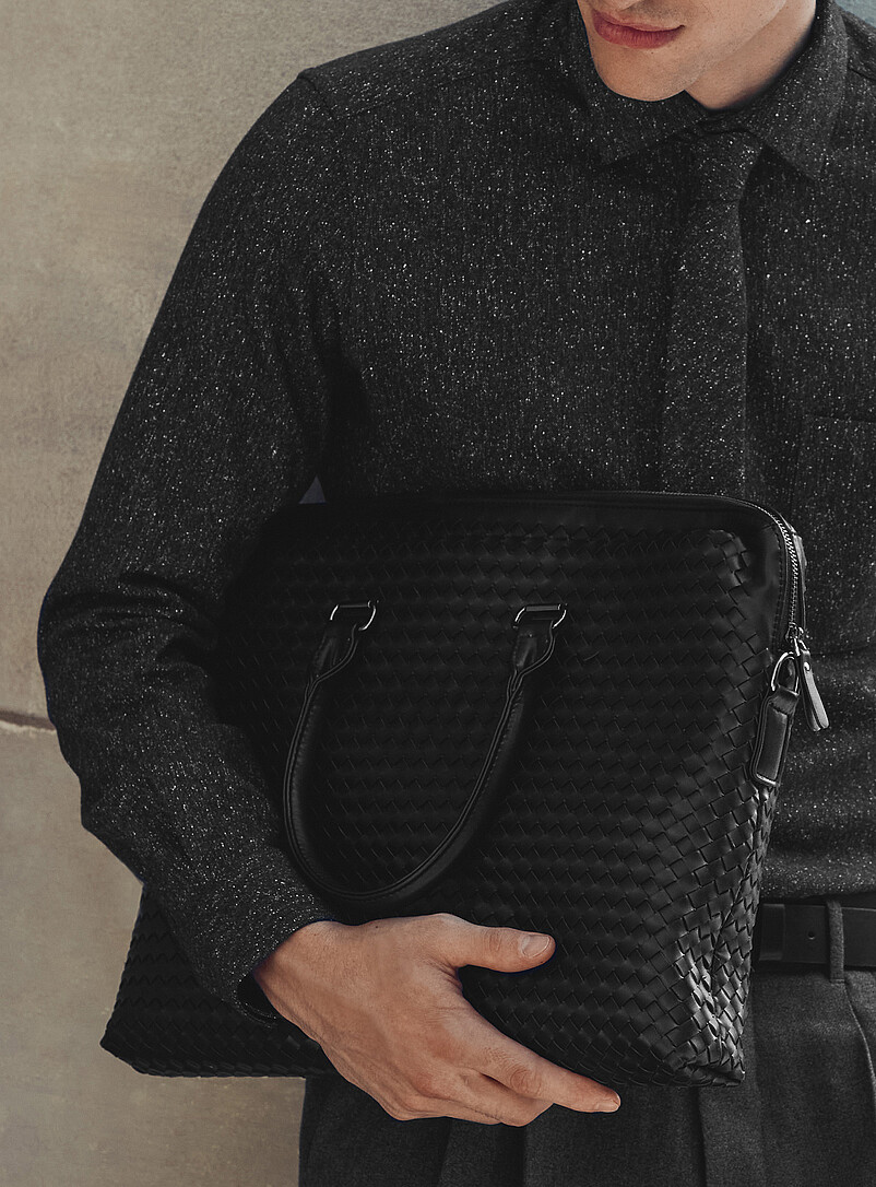 Woven faux-leather briefcase product image (primary)