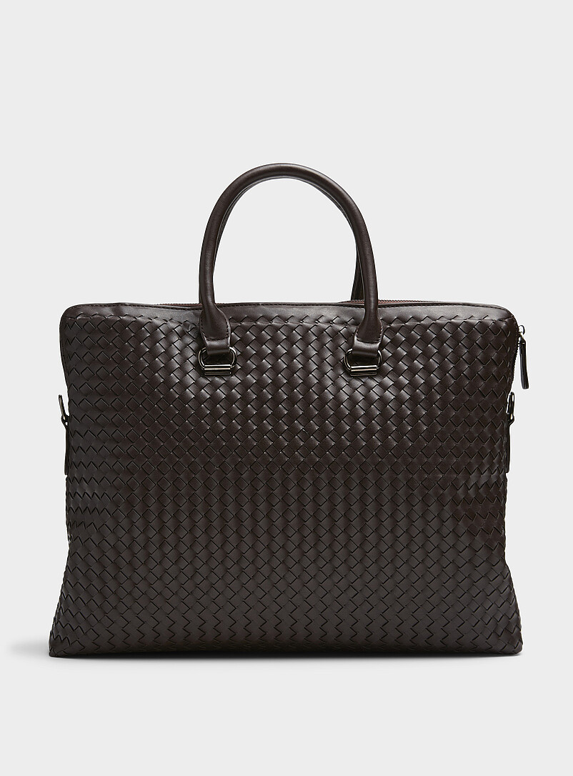 Woven Faux-Leather Briefcase