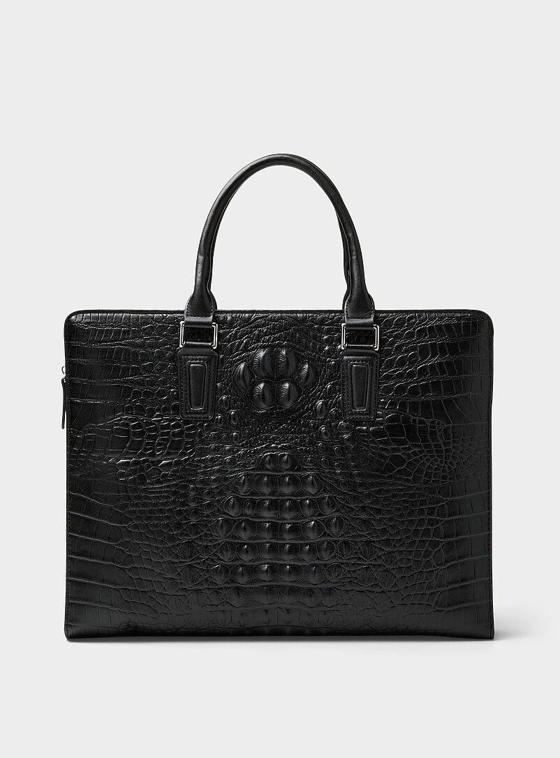 Faux croc leather briefcase product image (primary)