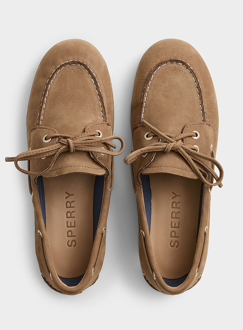 Tan Suede Slim Boat Shoe Women