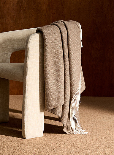 Simons Maison: Le jet&eacute; chevrons m&eacute;lange de laine 130 x 170 cm Kaki - Sauge - Olive