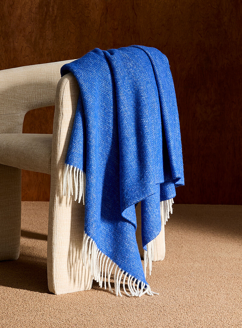 Simons Maison: Le jet&eacute; chevrons m&eacute;lange de laine 130 x 170 cm Kaki - Sauge - Olive